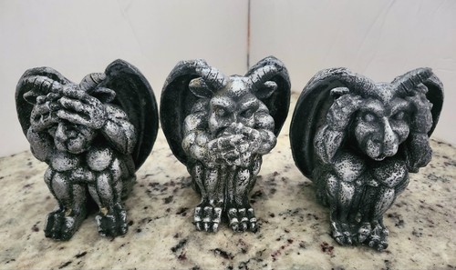 Hear, See, Speak No Evil Gargoyles Figurine, 3 Peice, Resin, Table Decoration..