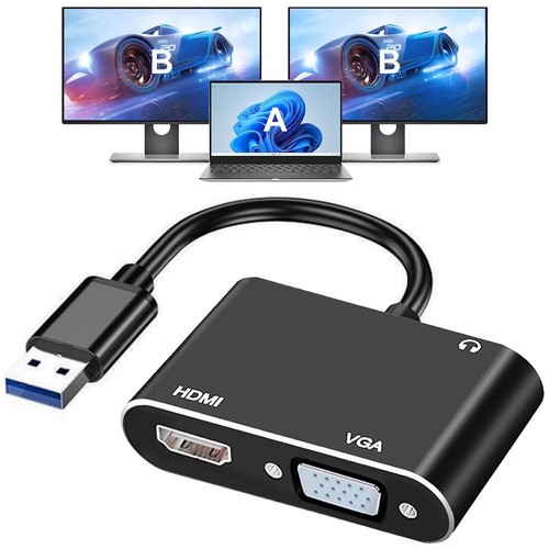 USB 3.0 auf HDMI VGA Adapter, USB auf HDMI USB auf VGA Adapter für 2 Monitore, 1... - Bild 1 von 8