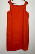 Lauren Ralph Lauren 100%Linen Shift Dress Womens Size 14 Orange Sleeveless Lined