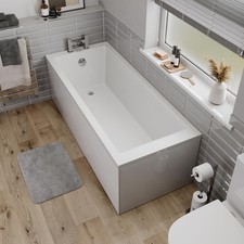 Modern Bathroom Single Ended 1700 x 750mm Straight Bath Square Acrylic White
