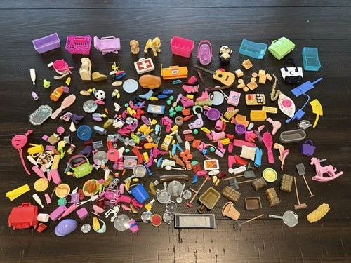 Vintage/ Now BARBIE DOLL ACCESSORIES Lot Shoes Food Bags Pets Dishes Pots Mix