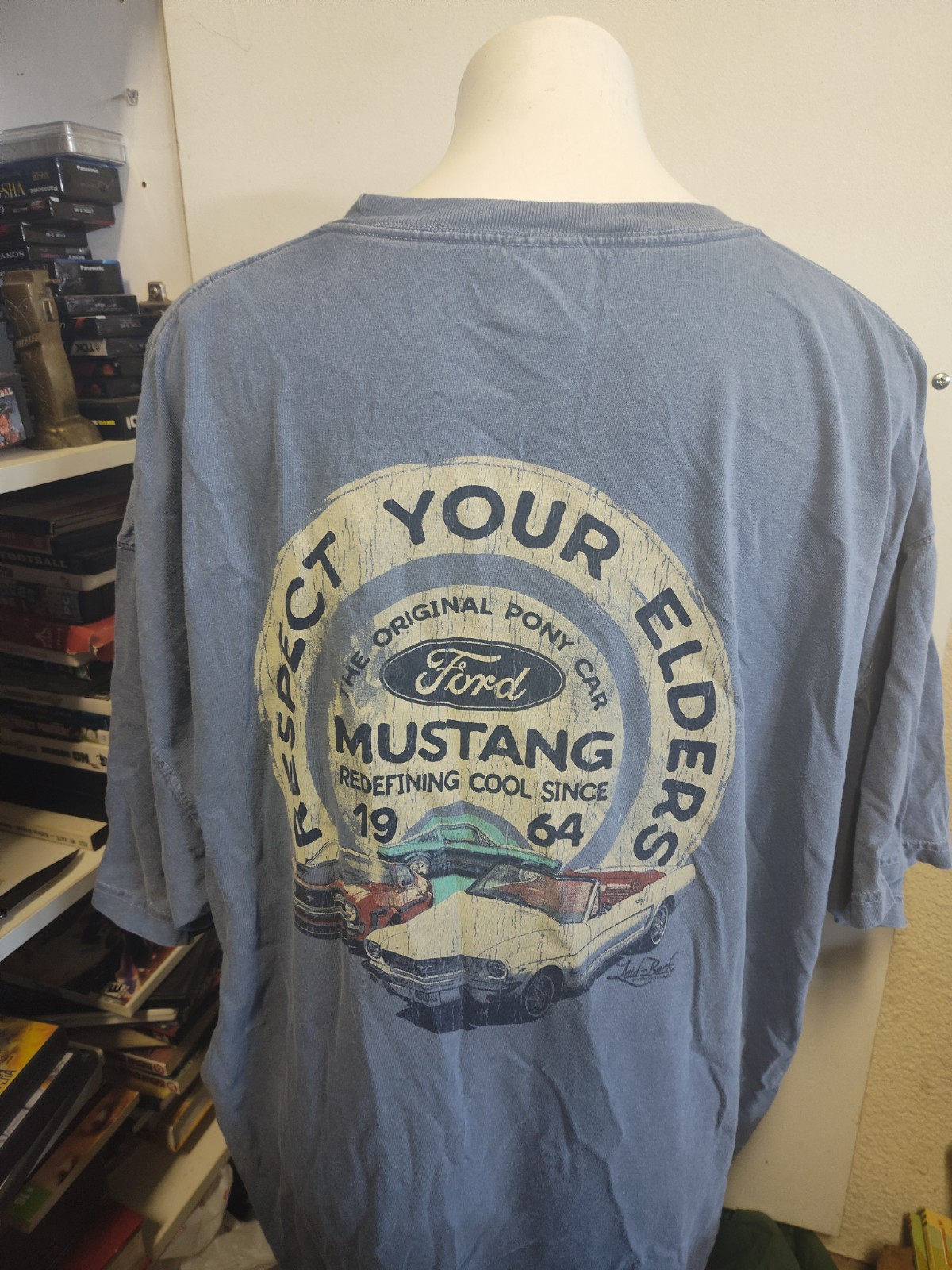 PONY Rispetta i tuoi anziani T shirt classica auto Ford Mustang blu * 3XL BELLA!!!