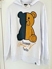 Avenue George V Paris Hoodie Rhinestone GV Teddy Bear Men  s White Long Sleeve M