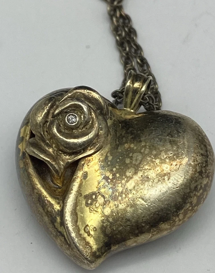 Collar Gorham Plata Esterlina Corazón Hinchado Floral Colgante 30 1/4" 16.0g Foto 3 de 4