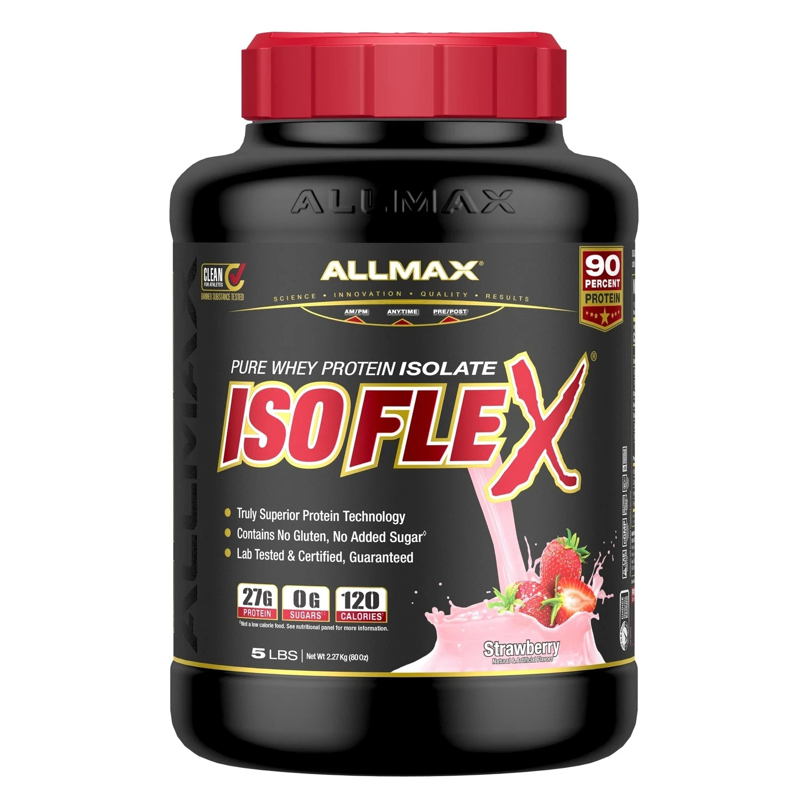ALLMAX ISOFLEX Whey Protein Isolate Powder 27g Protein 5lbs Strawberry Flavor