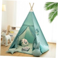 Teepee Tent for Kids with Mat, Star Lights, Carry Case, Cotton Canvas Green mat