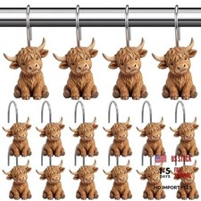 12 Pcs Highland Cow Shower Curtain Hooks - Rustic Farmhouse Bathroom