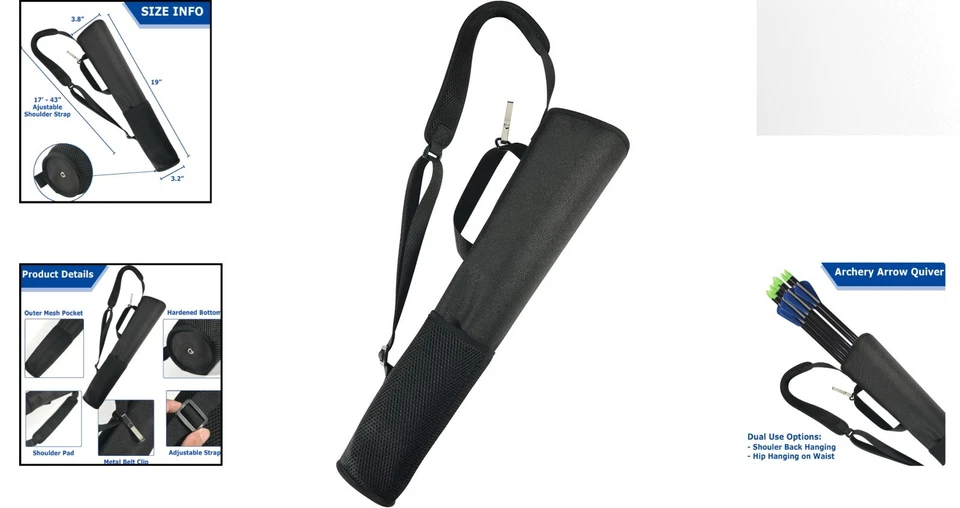Carcaj de flecha ajustable de 3 compartimentos con diseño ligero y bolsillos de malla Foto 2 de 4
