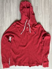 Polo Ralph Lauren Waffle Hoodie Mens M Vintage Long Sleeve Thermal Red