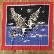 Vtg 80s Psychedelic Pegasus in Space Bandana Handkerchief Made in USA Square EUC