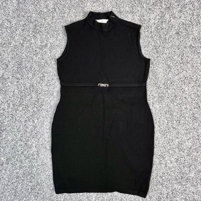 St John Dress Santana Knit Black Wool Blend Sleeveless Womens 6 Work Staple USA