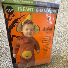 Monkey Infant Costume Romper Complete Outfit, Non-Skid Soles, 6-12 Months