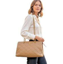 Chanel Jumbo Shopper Quilted Caviar Beige Pearl Leather Gold Hardware Y2K Retro