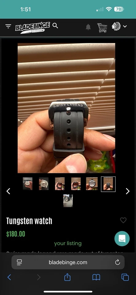 SWISS LEGEND 18010-02 TUNGSTEN CHRONO SILVER DIAL BLK SILIC STRAP “HARD TO FIND” - Image 4 of 4