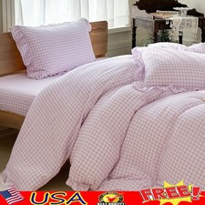 Vintage Gingham Duvet Cover Set Soft Microfiber Ruffle Edges 3 Piece Bedding New