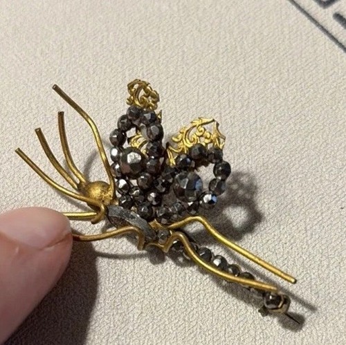 ANTIQUE C CLASP FILIGREE MARCASITE WHIMSICAL STICK FAIRY FIREFLY BUTTERFLY PIN