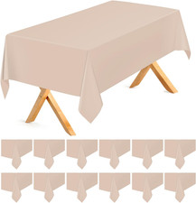 Beige 12 Pack Plastic Tablecloths 54"x 108" Disposable Rectangle Table Cloth Pla