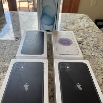 5 Apple EMPTY BOX Lot 2- iPhone 6, 2-iPhone 11, 1-iPhone 15, 2 Corded Ear Buds