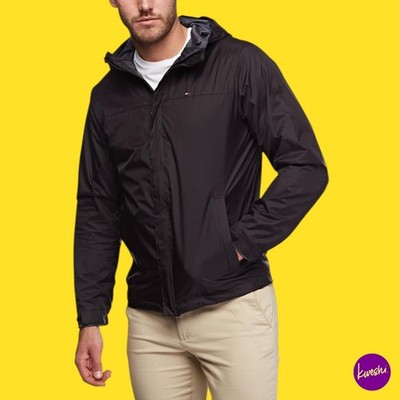 Tommy Hilfiger Herren Regenmantel mit Kapuze wasserdichte Jacke, schwarz, UK XL | EU 54