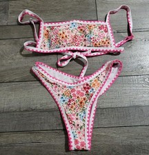 NWOT Women Two Piece Floral Print Tie Back Swimsuit Bikini Set, Sz S