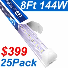 25 Pack T8 8FT Integrated LED Tube Light Bulb 144W 6500K LED Shop light Fixture 