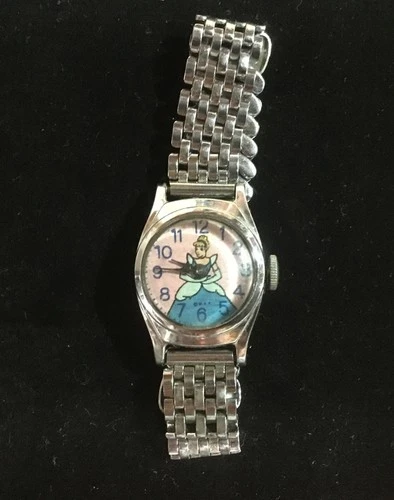 Vintage 1950’s US TIME Cinderella Disney Kids Mechanical Watch Runs