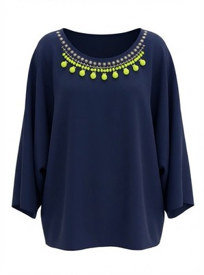 Lane Bryant Navy Blue Beaded Embellished Top Size 18/20