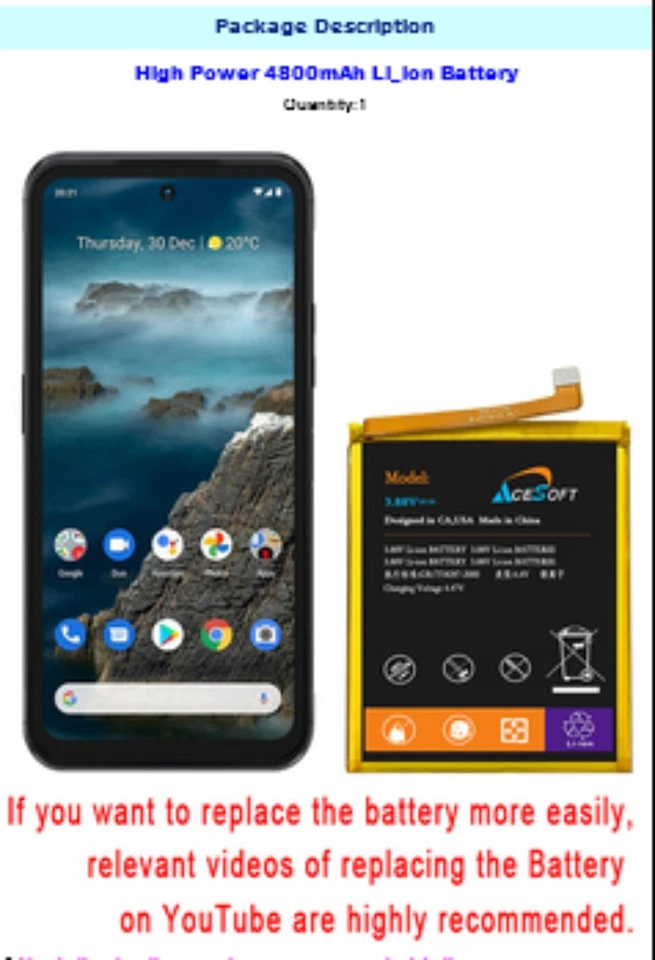 Juego de herramientas de batería de alto grado 4800 mAh para Nokia XR20 5G TA-1362 TA-1368 TA-1371 EE. UU. Foto 2 de 3