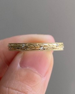 Authentic Nature Inspired gold Plated Wedding Band Round Cut Moissanite Minimal Jewelry