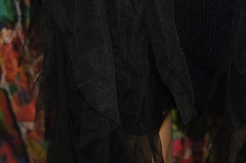 Schwarze Strickjacke Pullover mit Tüll-Overlay ca. Gr. XL - Bild 3 von 7