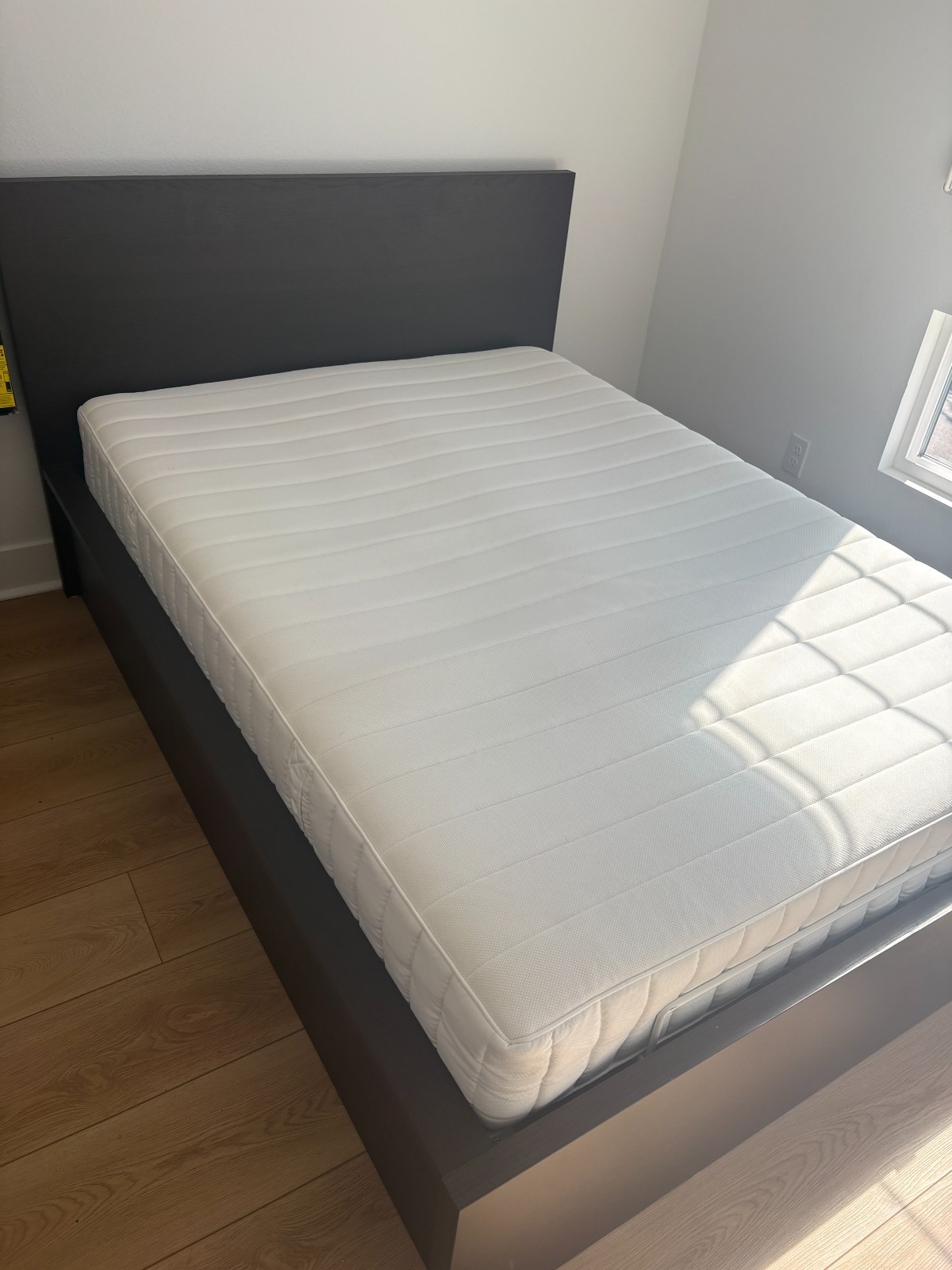 MALM Storage bed, dark brown veneer, Full, with VALEVAG Pocket Spring Mattress