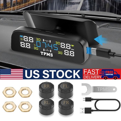 #ad #ad RV Tire Pressure Monitoring System Real Time Solar Trailer TPMS 4 Sensors US $23.99