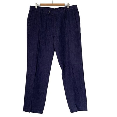 Adolfo Dominguez Pants Linen Trouser Men XL Navy Blue Beach Wedding Coastal Work