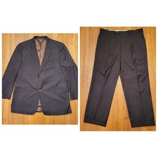 2 Pc JACK VICTOR Charcoal Gray Pinstripe Wool 48L Suit Jacket Blazer Pants 43L