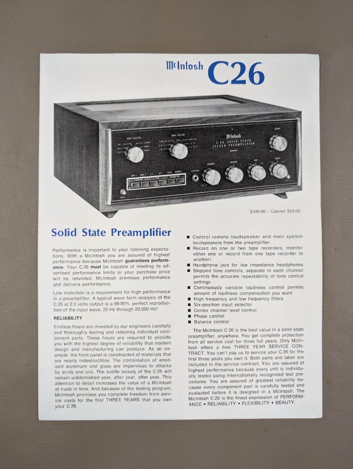 McIntosh C26 Solid State Preamplifier Brochure D-1287