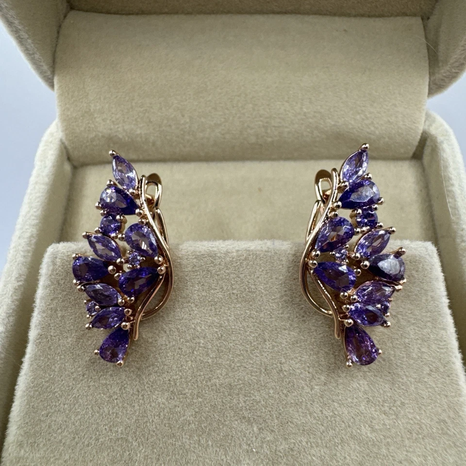 Pendientes unidos de oro enrollado de 14 quilates mariposa amatista púrpura con sello 585RG Foto 4 de 4