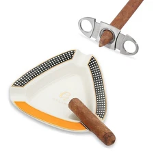 Galiner Cigar Ashtray Outdoor 3ct Ceramic Holder Dual Blade Cigar Cutter Pocket