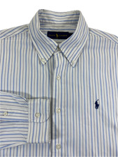 Ralph Lauren Polo Men's Button Down 100% Cotton Blue Stripe Dress Shirt 16/40/41