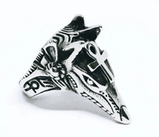 Head of Anubis Stainless Steel Ring with Ankh Engraved Symbol