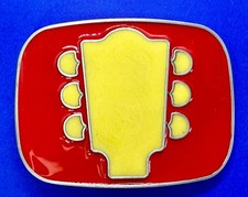 Guitar Tuning Keys And Head Stack - Cream  Red Colored Musicians Belt Buckle