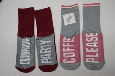 Womens 2 PAIR NOVELTY SOCKS Burgundy CHAMPAGNE Gray Pink COFFEE Shoe Size 4-10.5