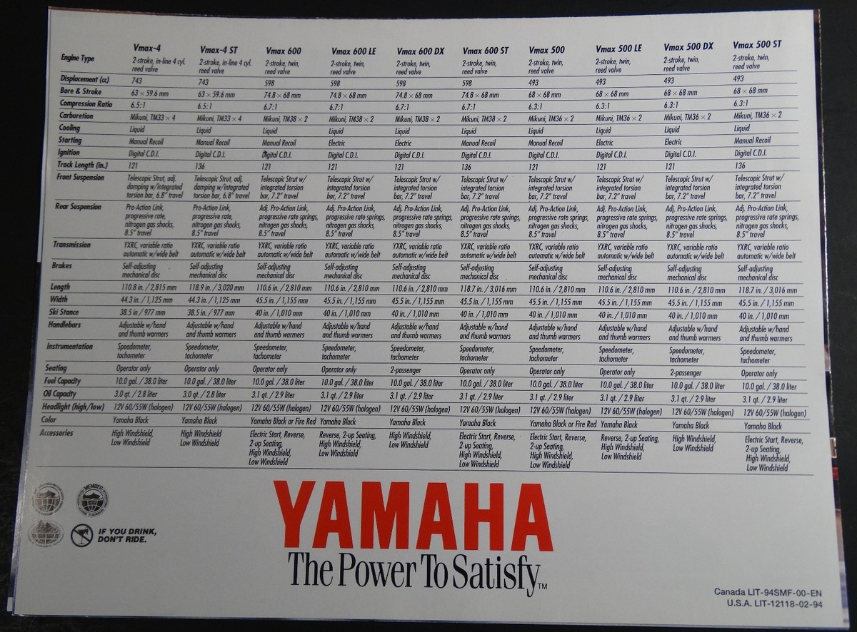 Yamaha V-MAX マニュアルセット 4冊 1994 Yamaha V-Max 4-page brochure-VMax LIT-11111-14-94 | eBay