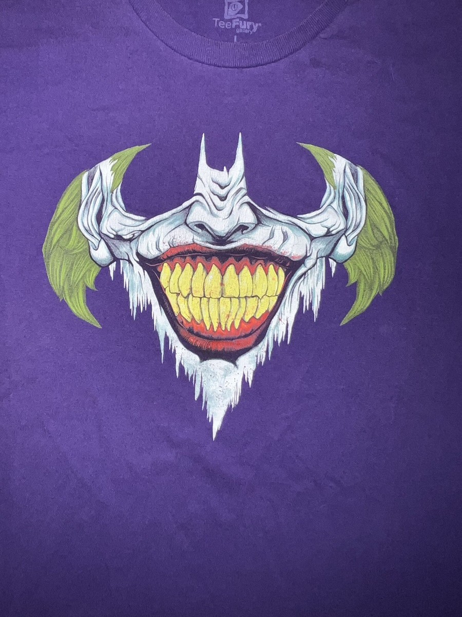 joker smile batman logo purple t shirt large dc comics teefury