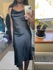 Black Satin Slip On Evening Dress