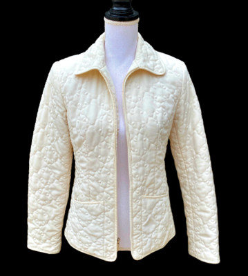 ESPRIT Ivory Quilted Jacket Womens SMALL Full Zip Front Fitted Y2K Lightweight