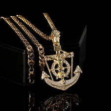 Jesus Anchor Pendant Silver Stardust Iced Cubic Zirconia Gold Plated Cuban Chain