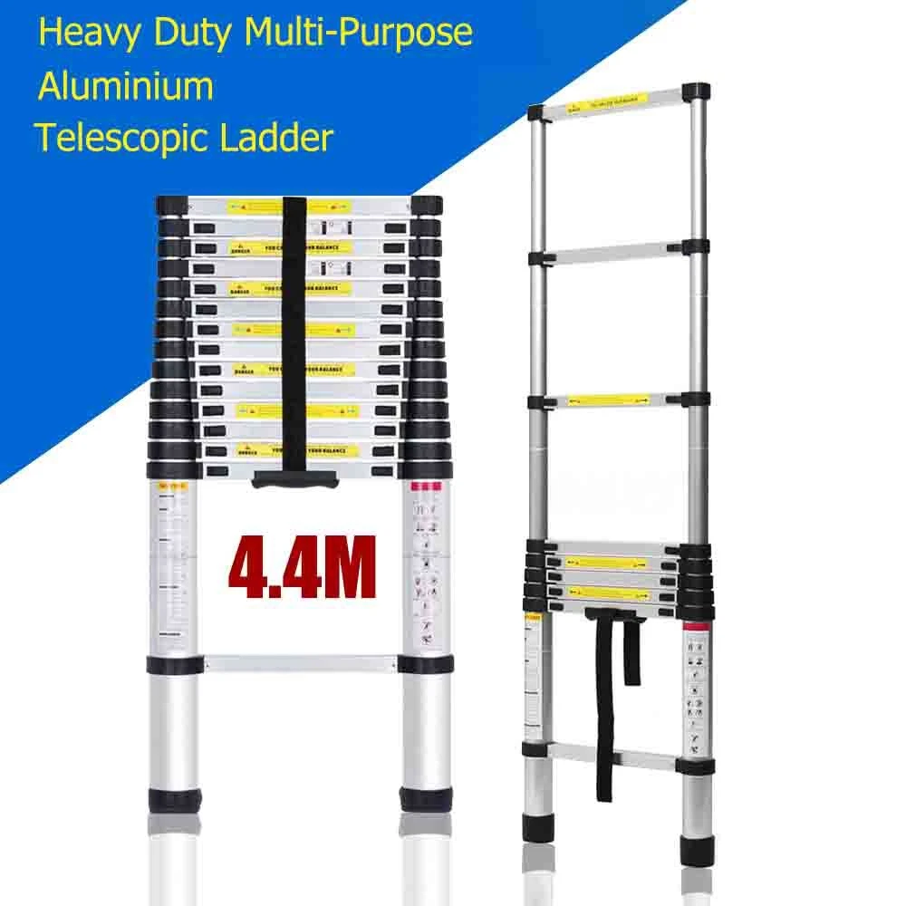 UK 4.4M Aluminium Telescopic Ladder Multi Purpose Extension Step Ladder Folding