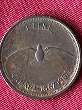 Rare 1867-1967 Canadian Memorial One Cent Piece (QUEEN ELIZABETH II + ROCK DOVE)