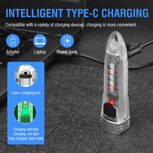 2X Mini Taschen LED Taschenlampe Schlüsselanhänger Taschenlampe USB Wiederaufladbar Licht Lampe Camping - Bild 17 von 23