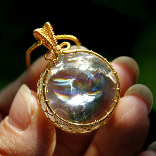 Pendentif sphère quartz clair naturel arc-en-ciel Aurora Polaris cristal collier - Photo 1/9